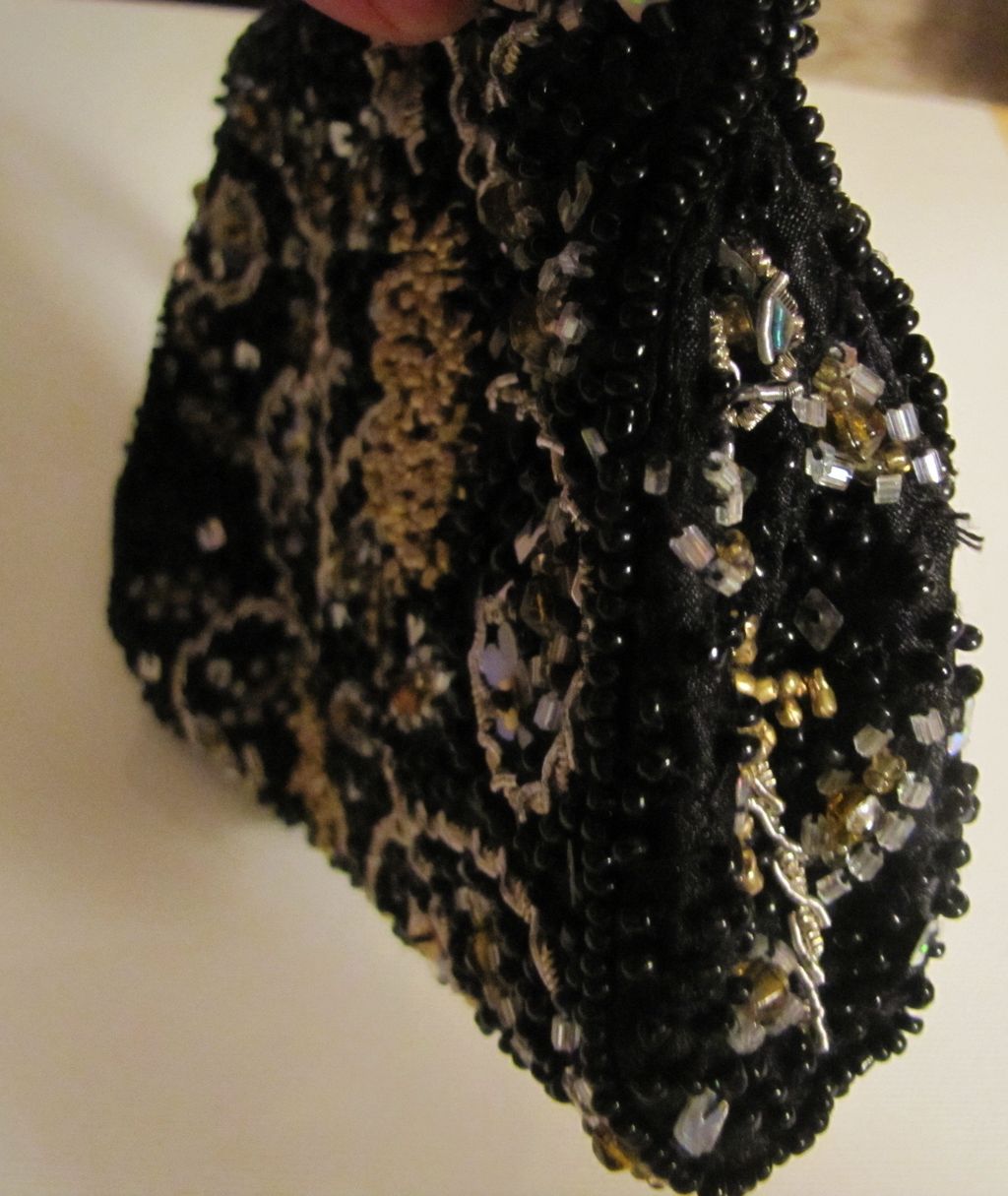 Vintage purse hand beaded with sequins zipper pocket inside