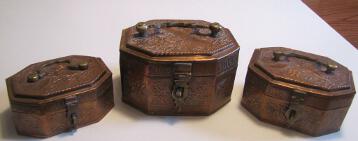 Old Copper Brass Jewery Boxes Caskets - Nesting Set 3
