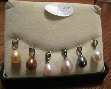 Multi Genuine Pearl Drop Pendants Sterling Silver Set of 6