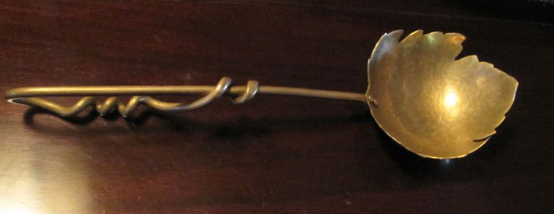 Lge Decorative Brass Spoon Ornate Artist Signed Hand Crafted Serving Art Nouveau