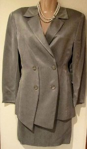 Byblos Italy Silk Dress Suit Oyster Jacket Skirt