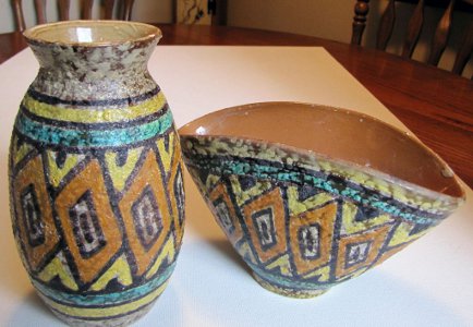 Pair Mid-Century Modern Italian Pottery Art Pottery Textured Fantoni Gambone Era
