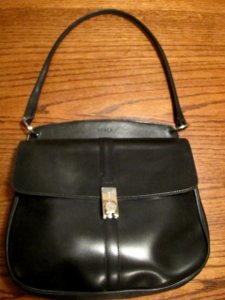 Genuine Furla Black Leather Handbag Shoulder with locking latch